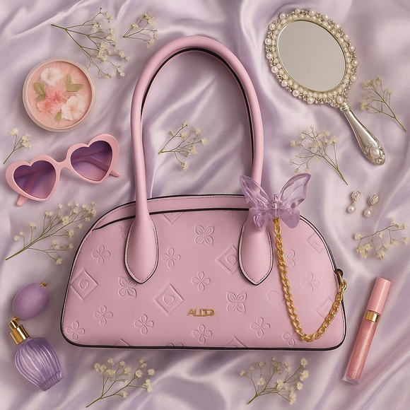 Aldo Lavender Embossed Satchel with Gold Chain & Butterfly Hair Clip – NWT - Picture 1 of 5